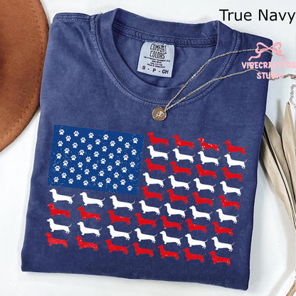 Dachshund American Flag Unisex Comfort Colors Shirt, Patriotic Wiener Dog USA Tee, Distressed Doxie 4th Of July Shirt,Funny Sausage Dog Gift