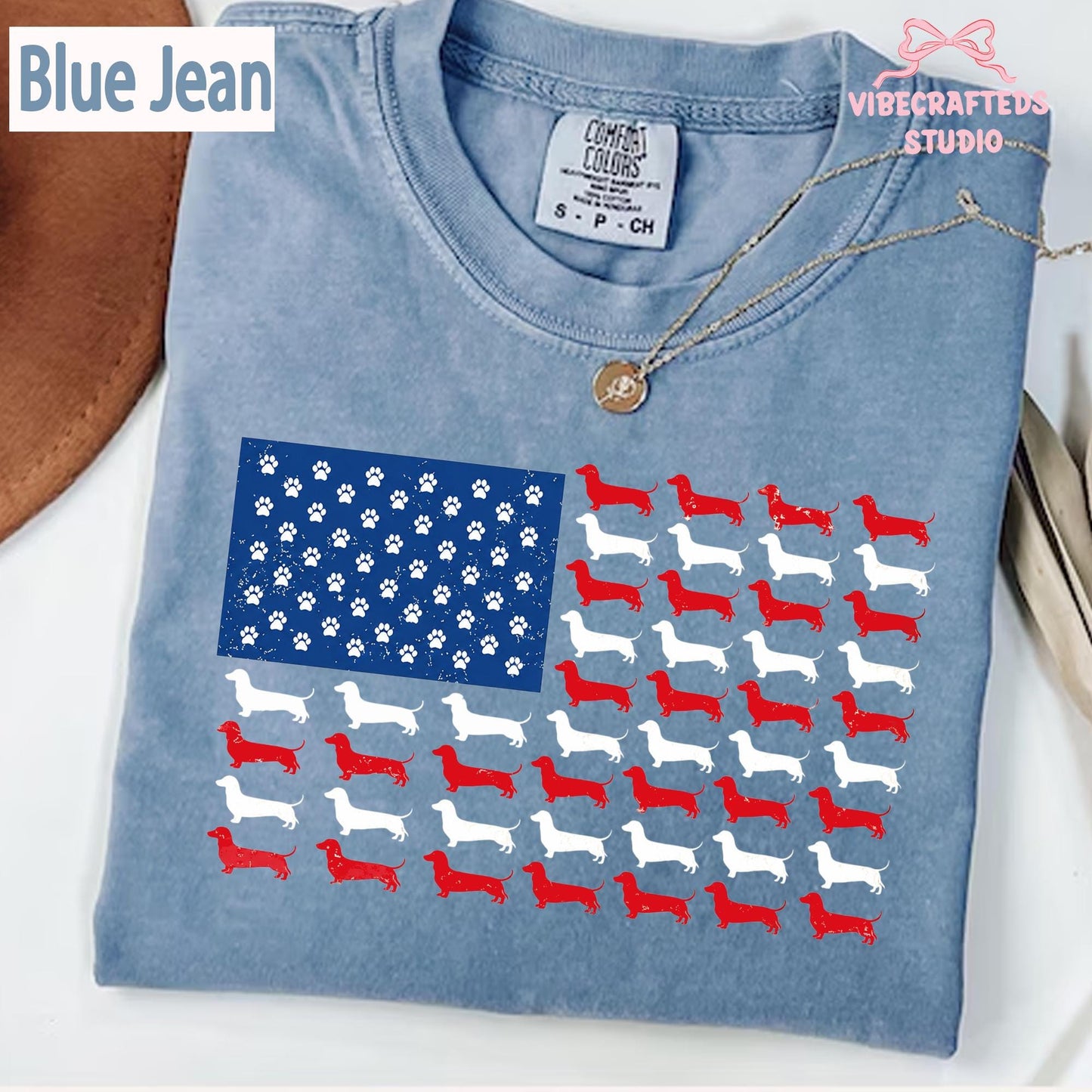 Dachshund American Flag Unisex Comfort Colors Shirt, Patriotic Wiener Dog USA Tee, Distressed Doxie 4th Of July Shirt,Funny Sausage Dog Gift