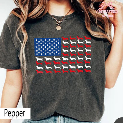 Dachshund American Flag Unisex Comfort Colors Shirt, Patriotic Wiener Dog USA Tee, Distressed Doxie 4th Of July Shirt,Funny Sausage Dog Gift