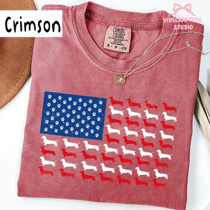 Dachshund American Flag Unisex Comfort Colors Shirt, Patriotic Wiener Dog USA Tee, Distressed Doxie 4th Of July Shirt,Funny Sausage Dog Gift