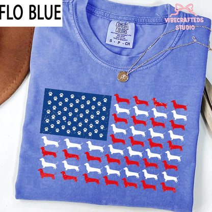 Dachshund American Flag Unisex Comfort Colors Shirt, Patriotic Wiener Dog USA Tee, Distressed Doxie 4th Of July Shirt,Funny Sausage Dog Gift