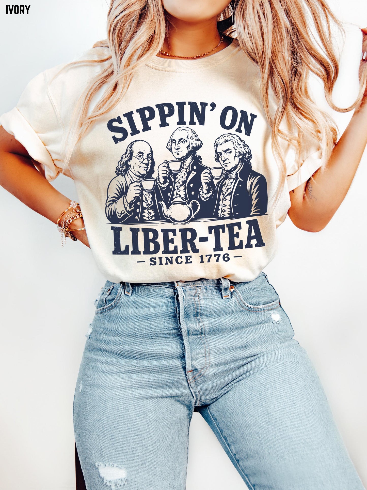 George Washington Sippin On Liber-Tea T-Shirt, Funny Patriotic Tea Party Shirt, 4th of July Tee, Founding Fathers T Shirt, Liberty Pun Tee