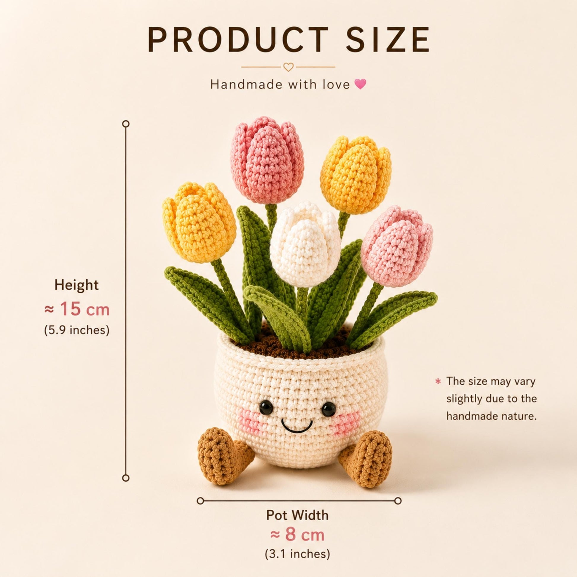 Crochet Flower Pot Set with Mushroom Sunflower Lavender Strawberry Rose Tulip Designs