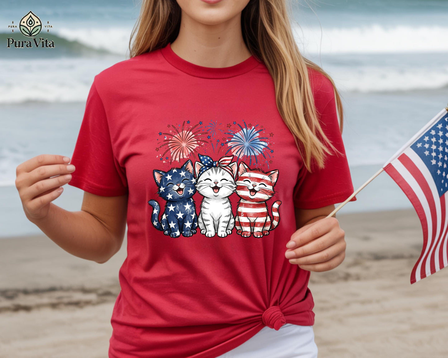 Patriotic Cats T-Shirt, American Flag Kittens, 4th of July Outfit