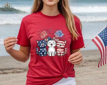 Patriotic Cats T-Shirt, American Flag Kittens, 4th of July Outfit