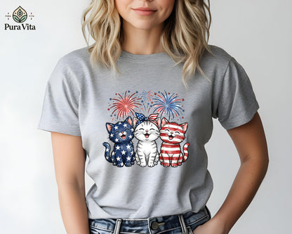Patriotic Cats T-Shirt, American Flag Kittens, 4th of July Outfit