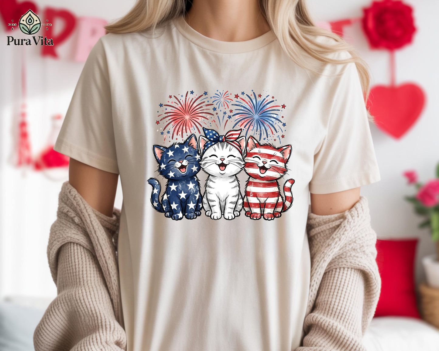 Patriotic Cats T-Shirt, American Flag Kittens, 4th of July Outfit