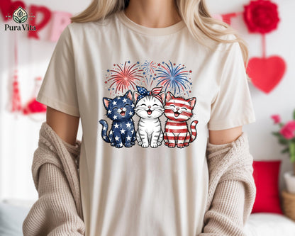Patriotic Cats T-Shirt, American Flag Kittens, 4th of July Outfit