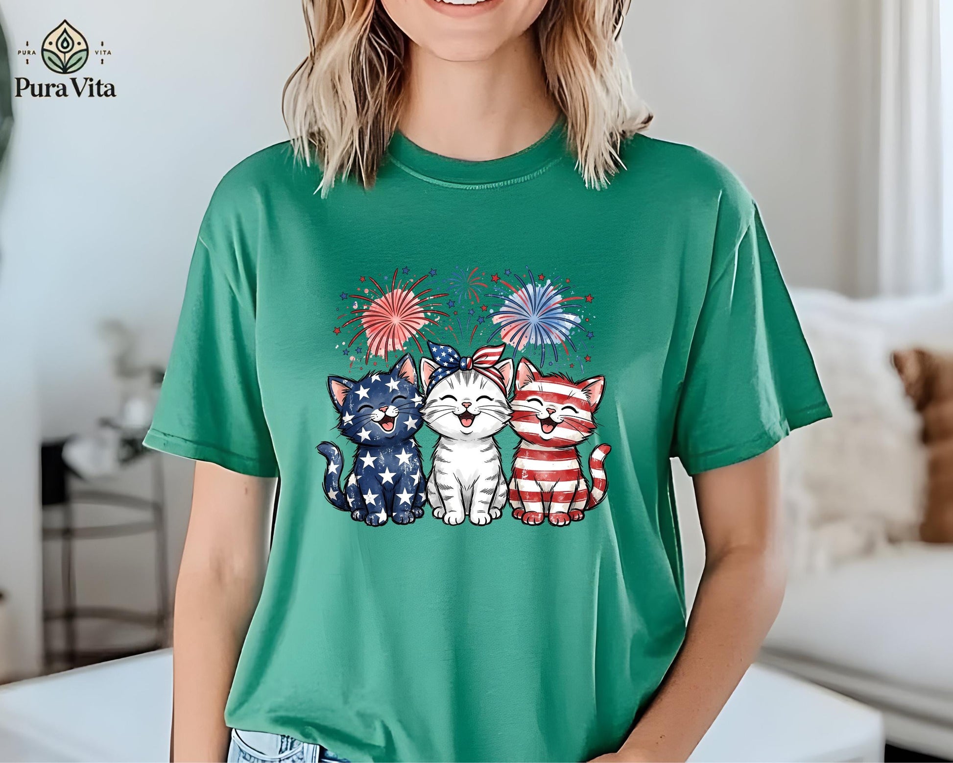 Patriotic Cats T-Shirt, American Flag Kittens, 4th of July Outfit