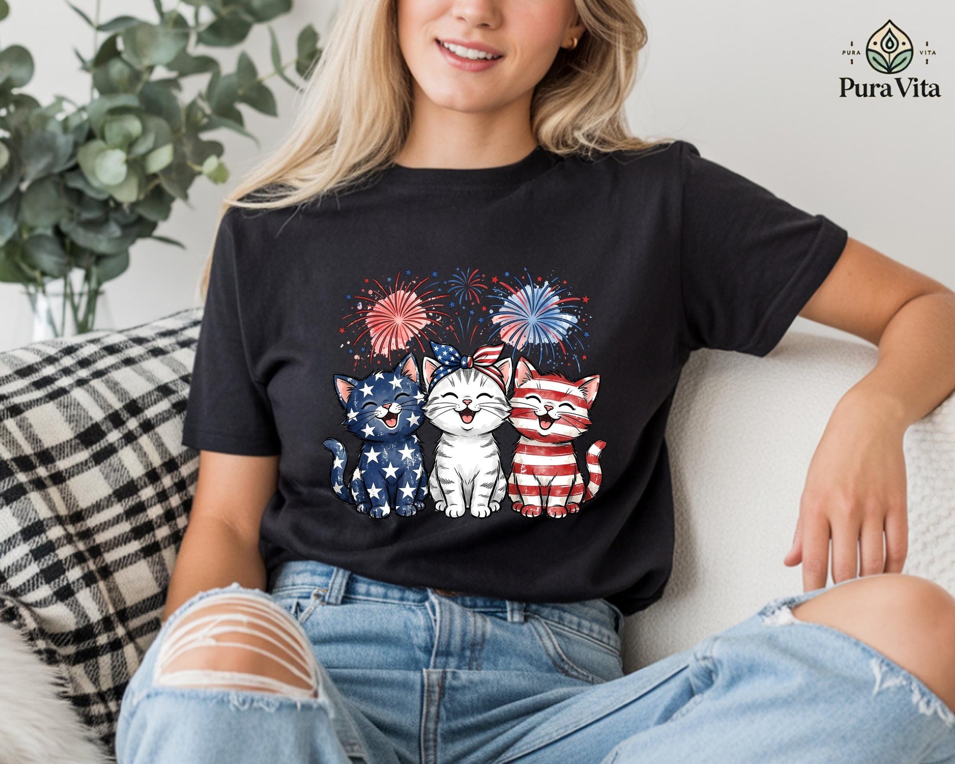 Patriotic Cats T-Shirt, American Flag Kittens, 4th of July Outfit