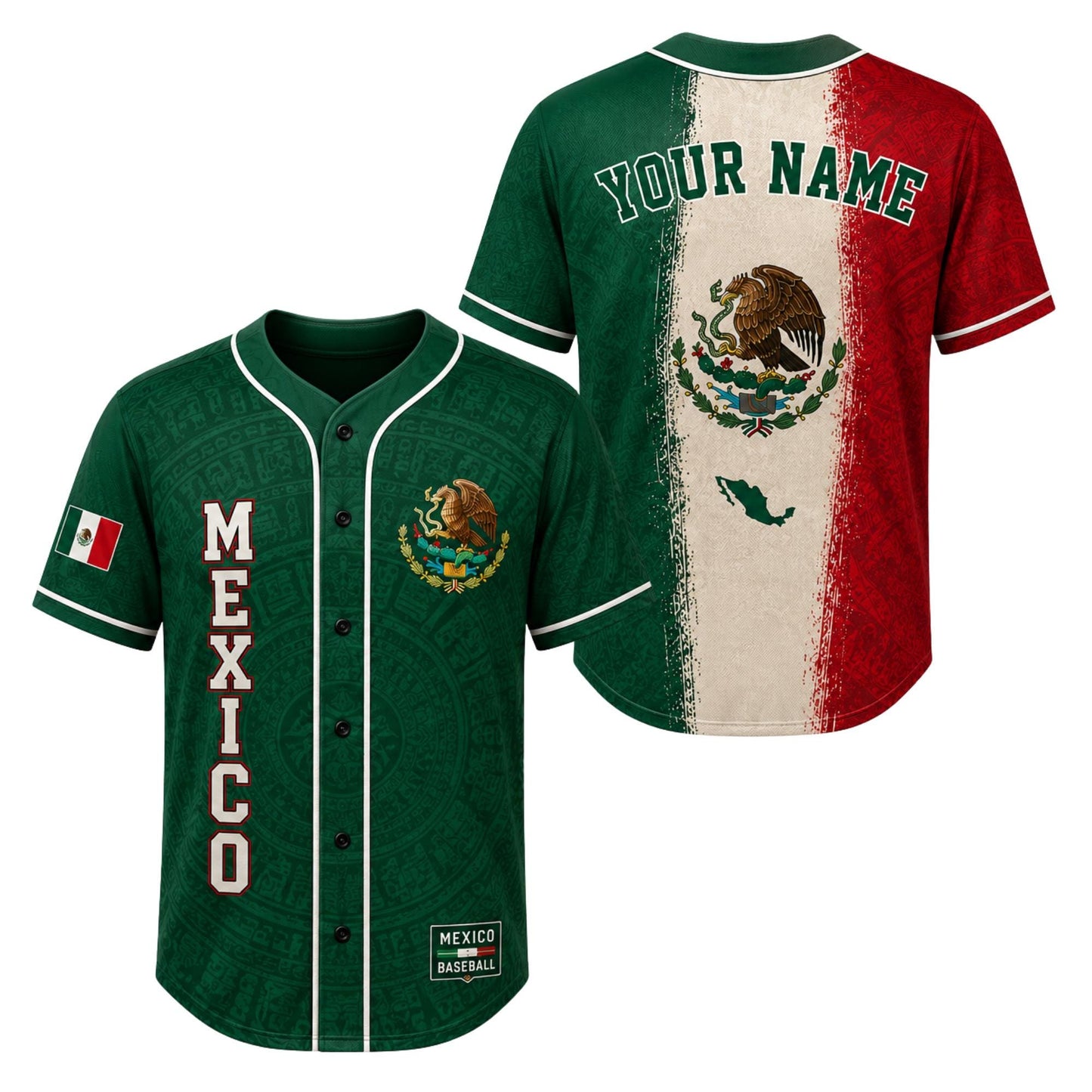 Customizable Mexico Flag Baseball Jersey, Patriotic Button Up Shirt