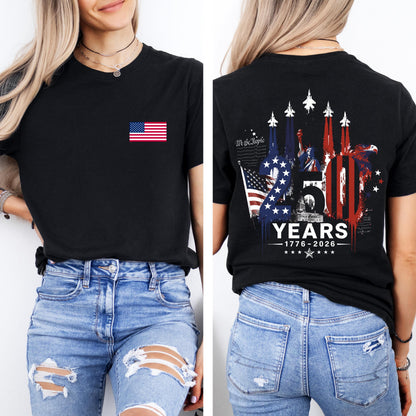 America 250 Shirt, 1776 to 2026 Fighter Jet Tee, Front and Back Print Patriotic Top, 4th of July Shirt, 250 Years of Freedom, USA Graphic