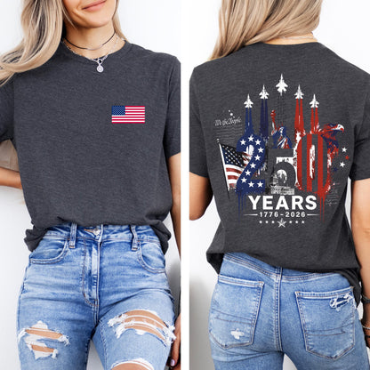 America 250 Shirt, 1776 to 2026 Fighter Jet Tee, Front and Back Print Patriotic Top, 4th of July Shirt, 250 Years of Freedom, USA Graphic