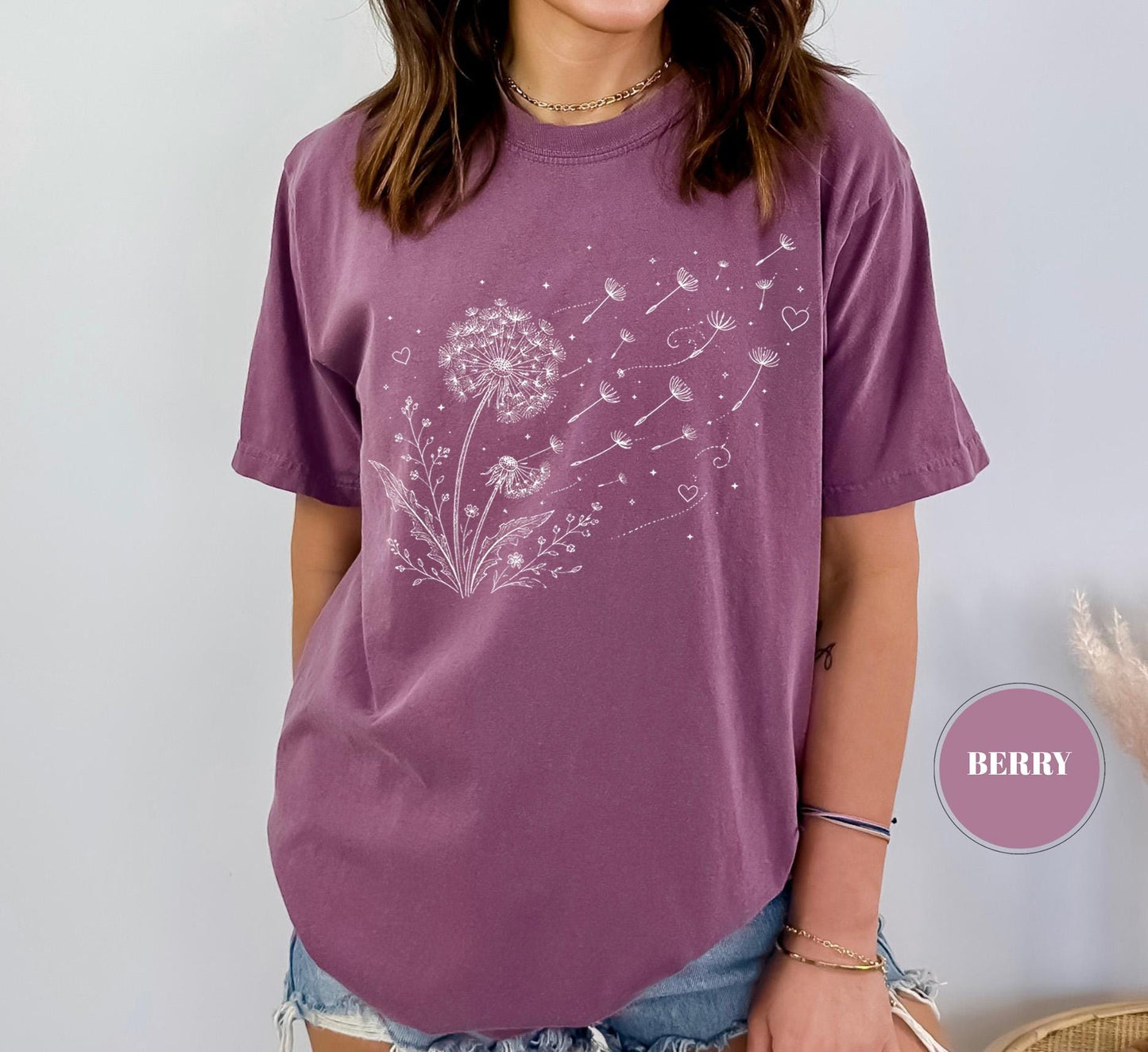 Dandelion Wildflower Comfort Colors® T-Shirt, Boho Floral Tshirt, Wish Flower Graphic Tee, Cottagecore Nature Gift, Whimsical Botanical Top