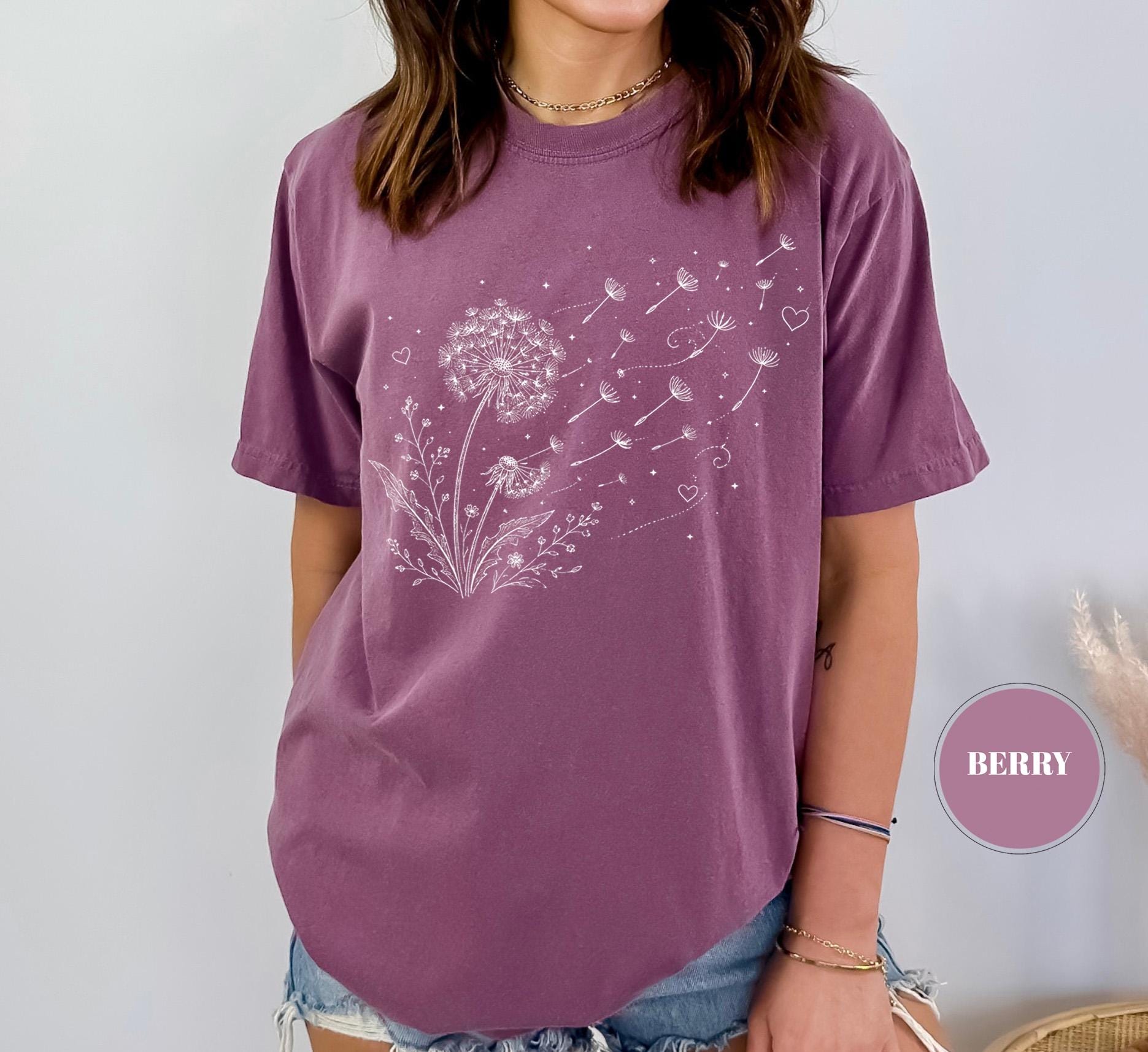 Dandelion Wildflower Comfort Colors® T-Shirt, Boho Floral Tshirt, Wish Flower Graphic Tee, Cottagecore Nature Gift, Whimsical Botanical Top