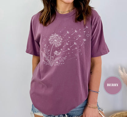 Dandelion Wildflower Comfort Colors® T-Shirt, Boho Floral Tshirt, Wish Flower Graphic Tee, Cottagecore Nature Gift, Whimsical Botanical Top