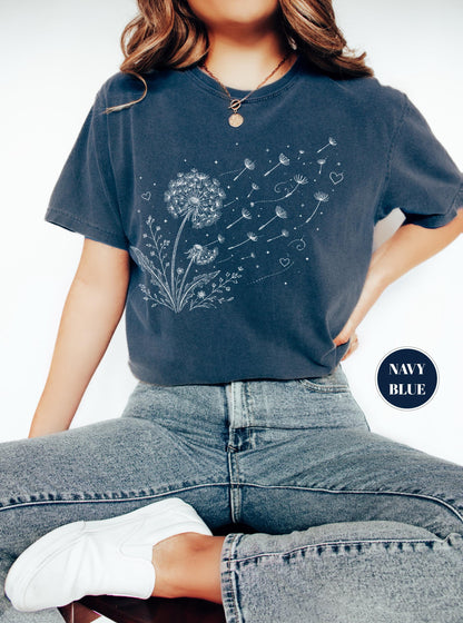 Dandelion Wildflower Comfort Colors® T-Shirt, Boho Floral Tshirt, Wish Flower Graphic Tee, Cottagecore Nature Gift, Whimsical Botanical Top