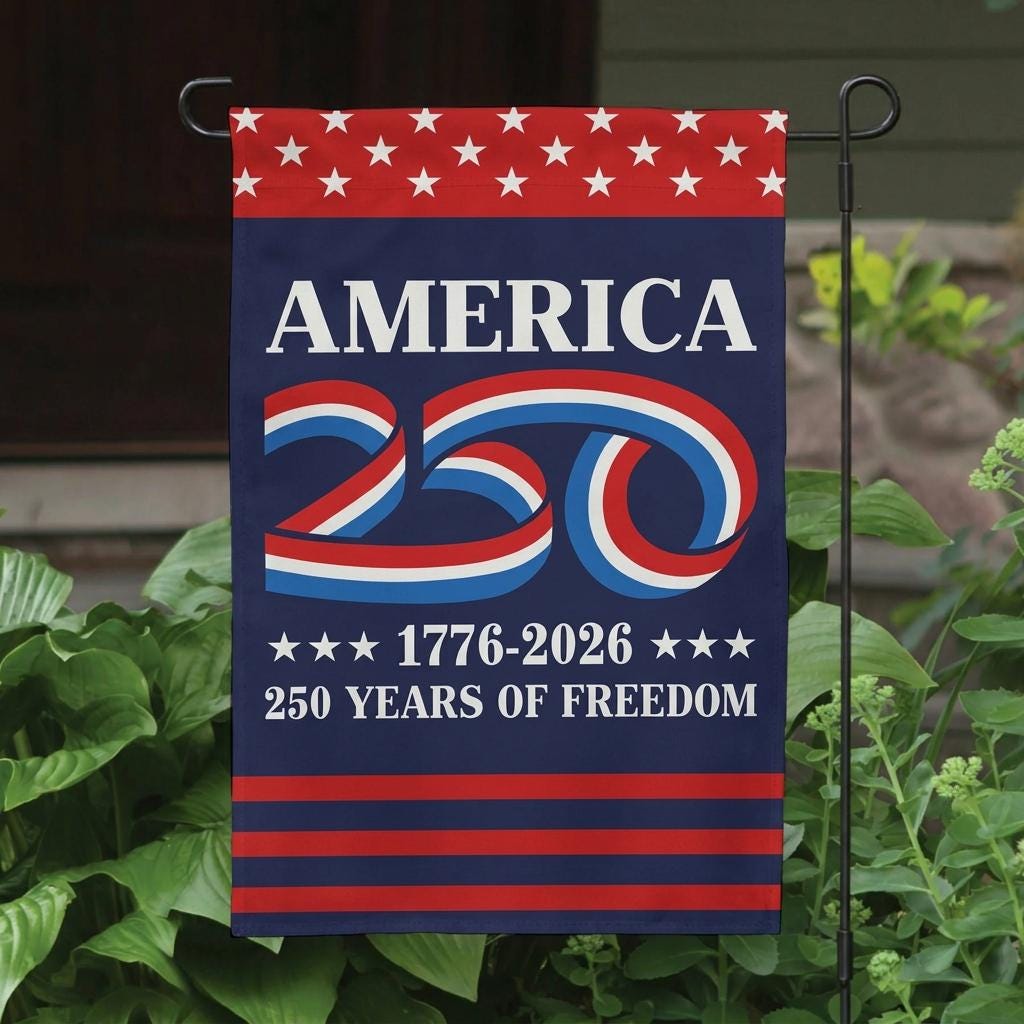 250 Years America Garden & House Flag, America 250 Semiquincentennial Flag