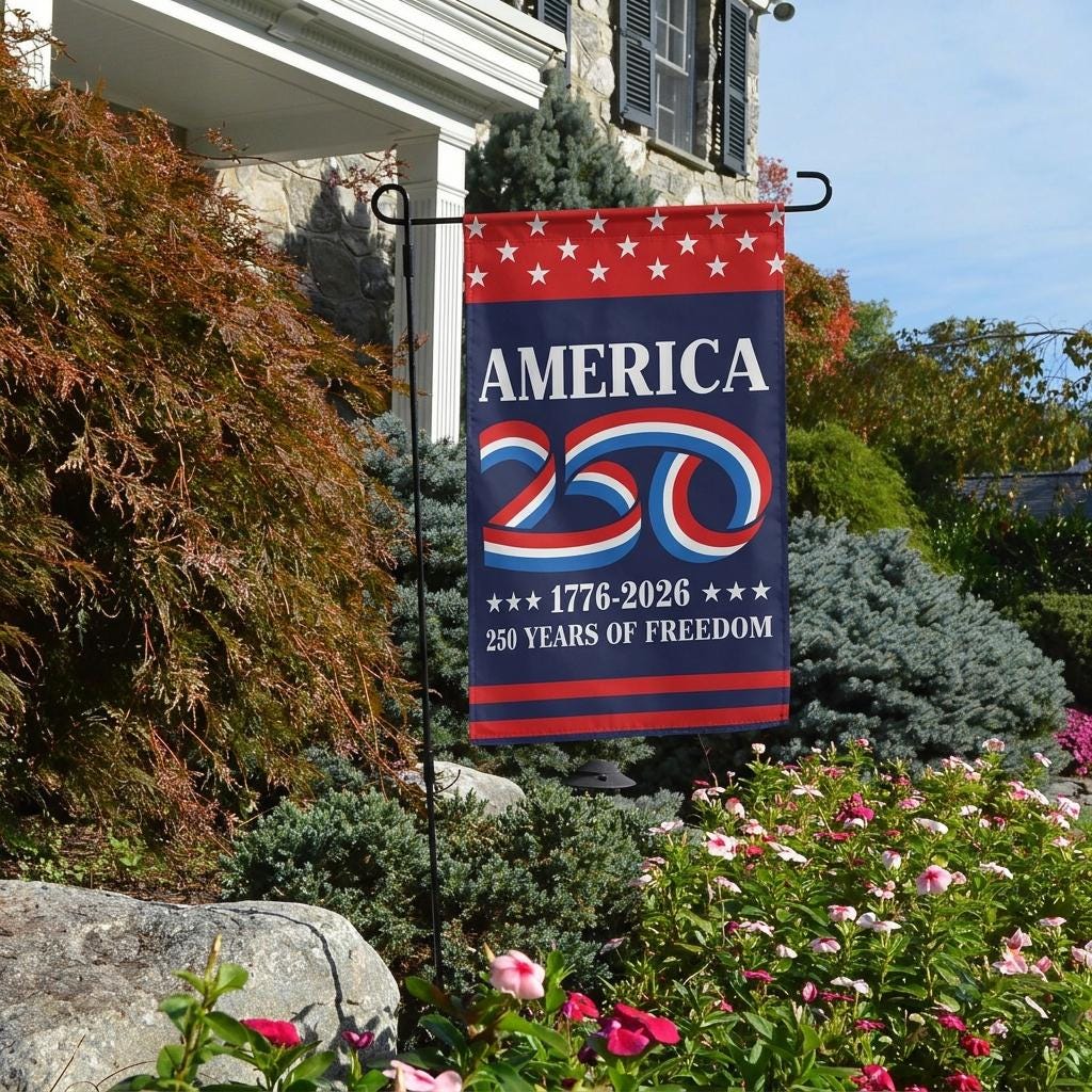 250 Years America Garden & House Flag, America 250 Semiquincentennial Flag