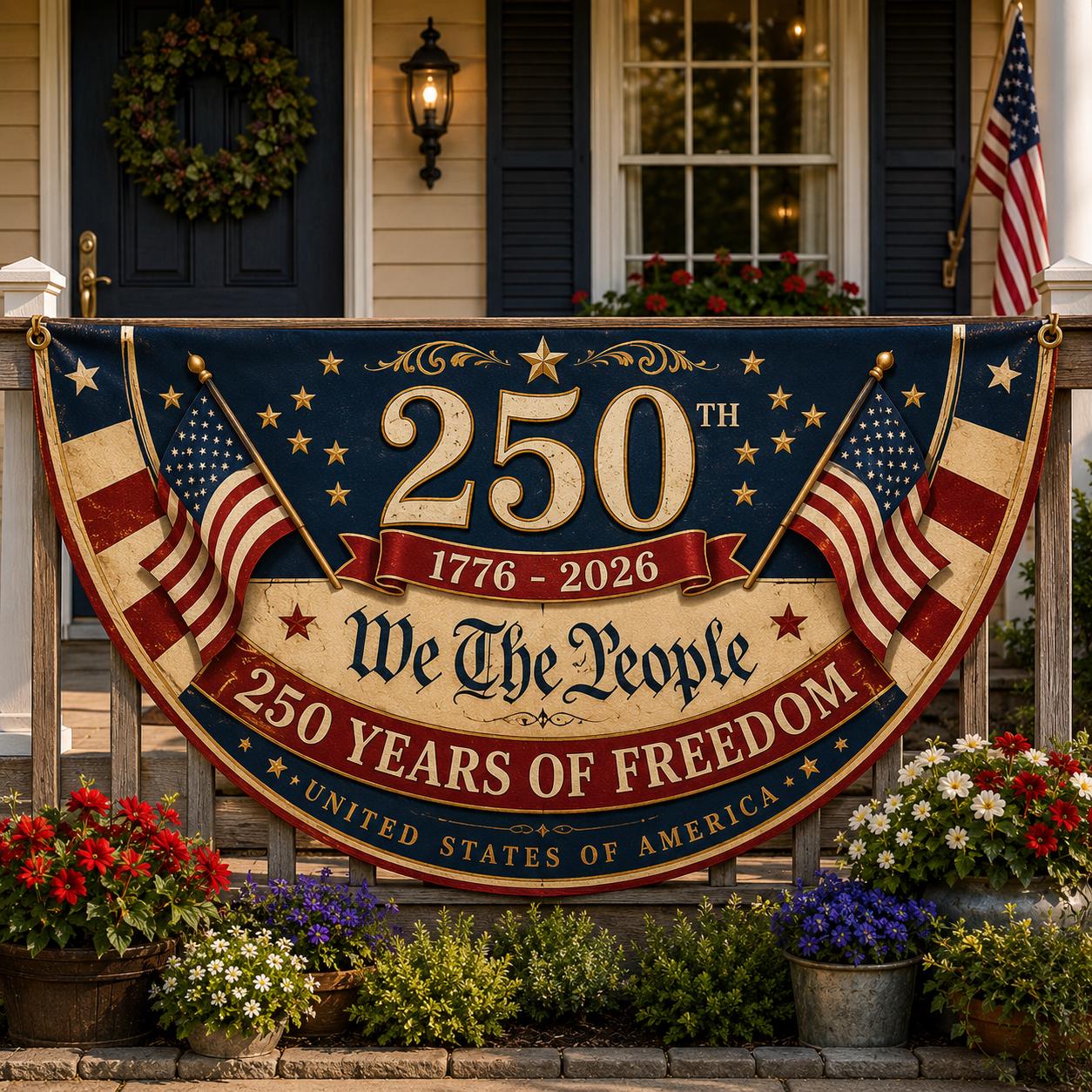 USA 250th Anniversary Patriotic Bunting Banner America 1776–2026 Semicircle Fence Flag Christian Freedom Porch Decor, Gift For Dad