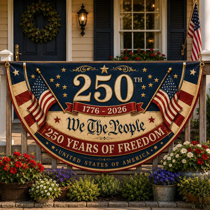 USA 250th Anniversary Patriotic Bunting Banner America 1776–2026 Semicircle Fence Flag Christian Freedom Porch Decor, Gift For Dad