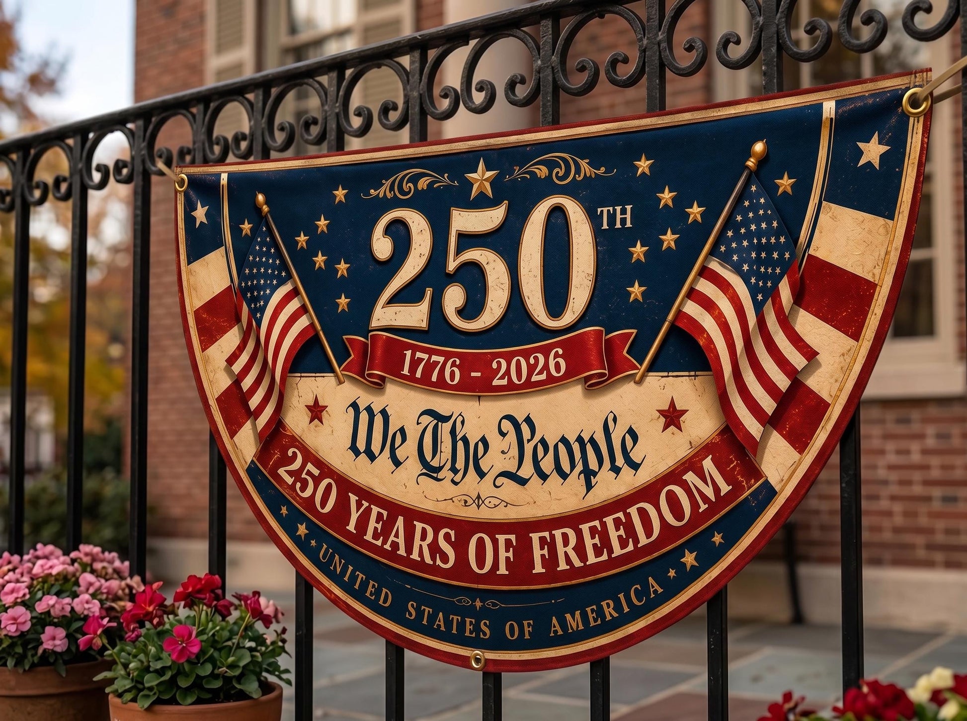USA 250th Anniversary Patriotic Bunting Banner America 1776–2026 Semicircle Fence Flag Christian Freedom Porch Decor, Gift For Dad