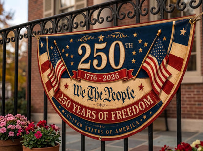 USA 250th Anniversary Patriotic Bunting Banner America 1776–2026 Semicircle Fence Flag Christian Freedom Porch Decor, Gift For Dad