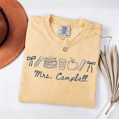 Comfort Colors® Custom Name Teacher Shirt, Coquette Personalized Teacher Gift For New Teacher Appreciation Day