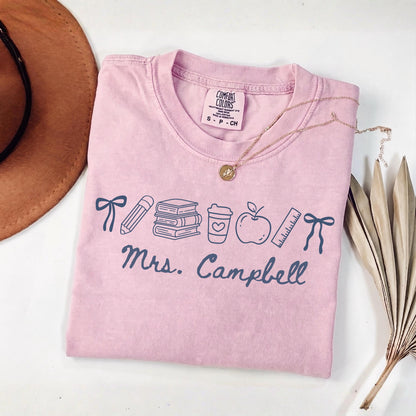 Comfort Colors® Custom Name Teacher Shirt, Coquette Personalized Teacher Gift For New Teacher Appreciation Day