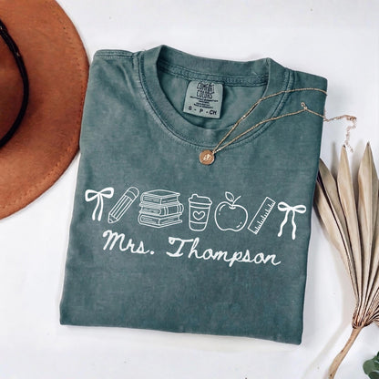 Comfort Colors® Custom Name Teacher Shirt, Coquette Personalized Teacher Gift For New Teacher Appreciation Day