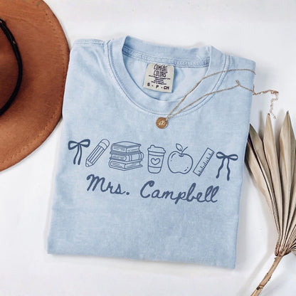 Comfort Colors® Custom Name Teacher Shirt, Coquette Personalized Teacher Gift For New Teacher Appreciation Day