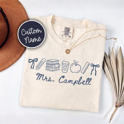 Comfort Colors® Custom Name Teacher Shirt, Coquette Personalized Teacher Gift For New Teacher Appreciation Day