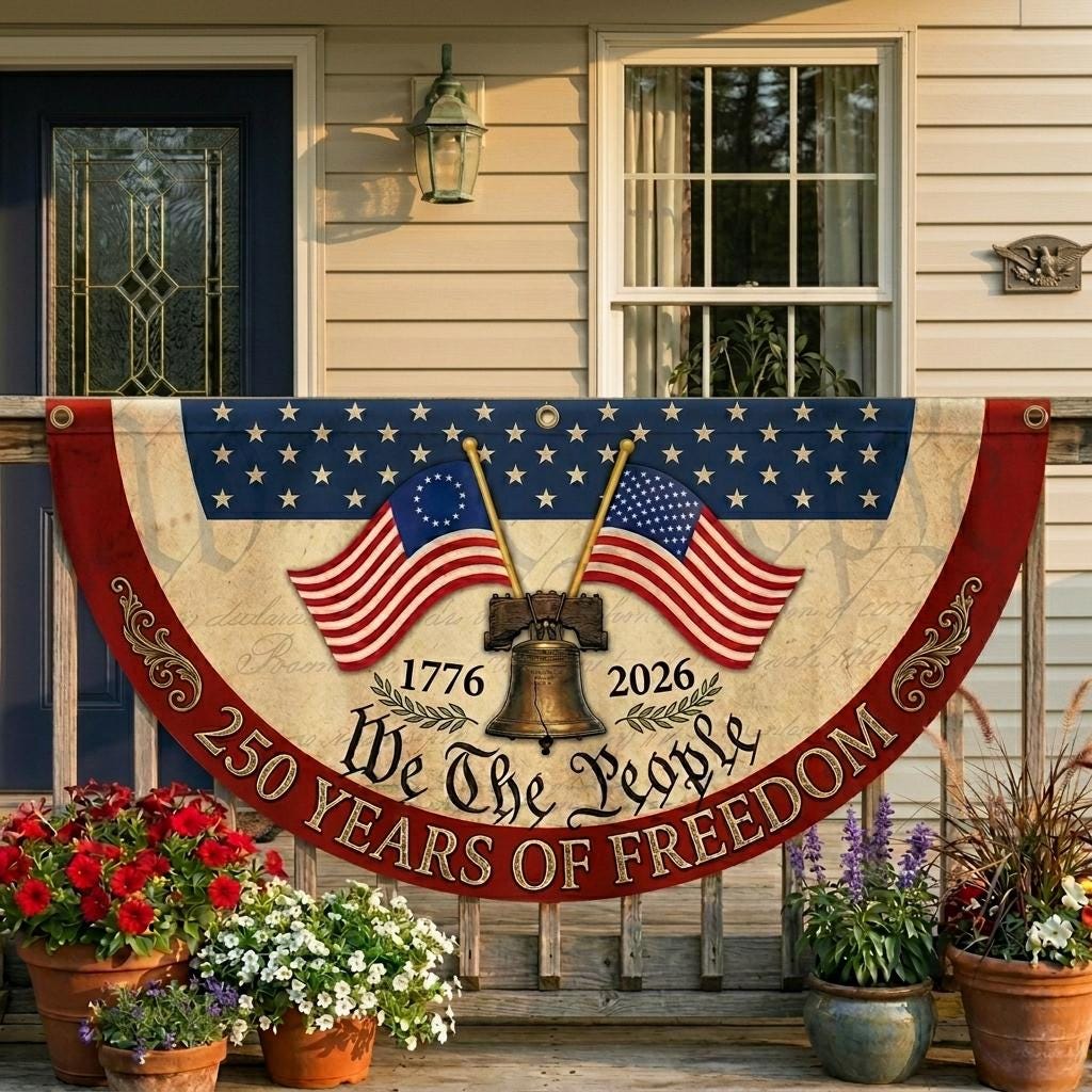 250th Anniversary Banner, We The People Banner, 1776 2026 Banner, Liberty Bell Banner, Patriotic Porch Banner, 250 Years of Freedom Banner