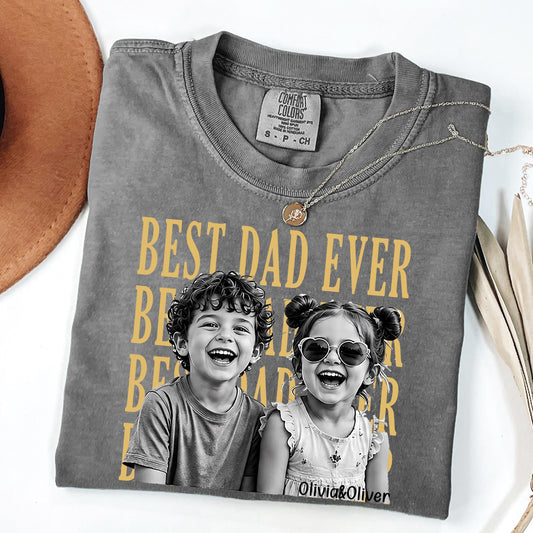 Comfort Colors® Custom Dad Photo Shirt, Vintage Best Dad Ever T-shirt, Personalized Father's Day Shirt With Kids Photo, Funny Dad Shirt