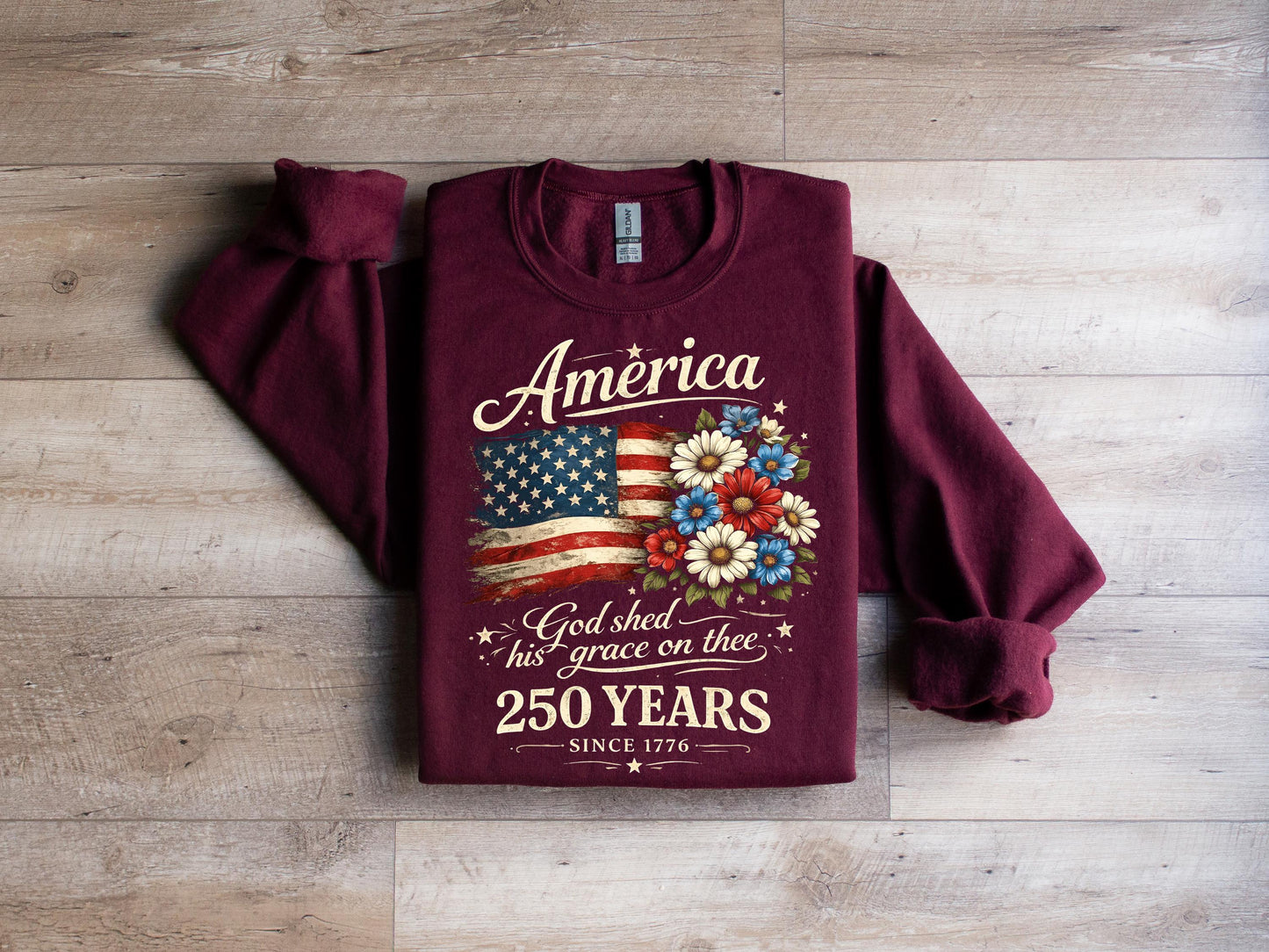 America 250 Years Flag Floral Graphic Tshirt, Celebrate 250th Anniversary Tee, Patriot Gifted Shirt, 4th Of July Patriotism Top, USA Outfiy