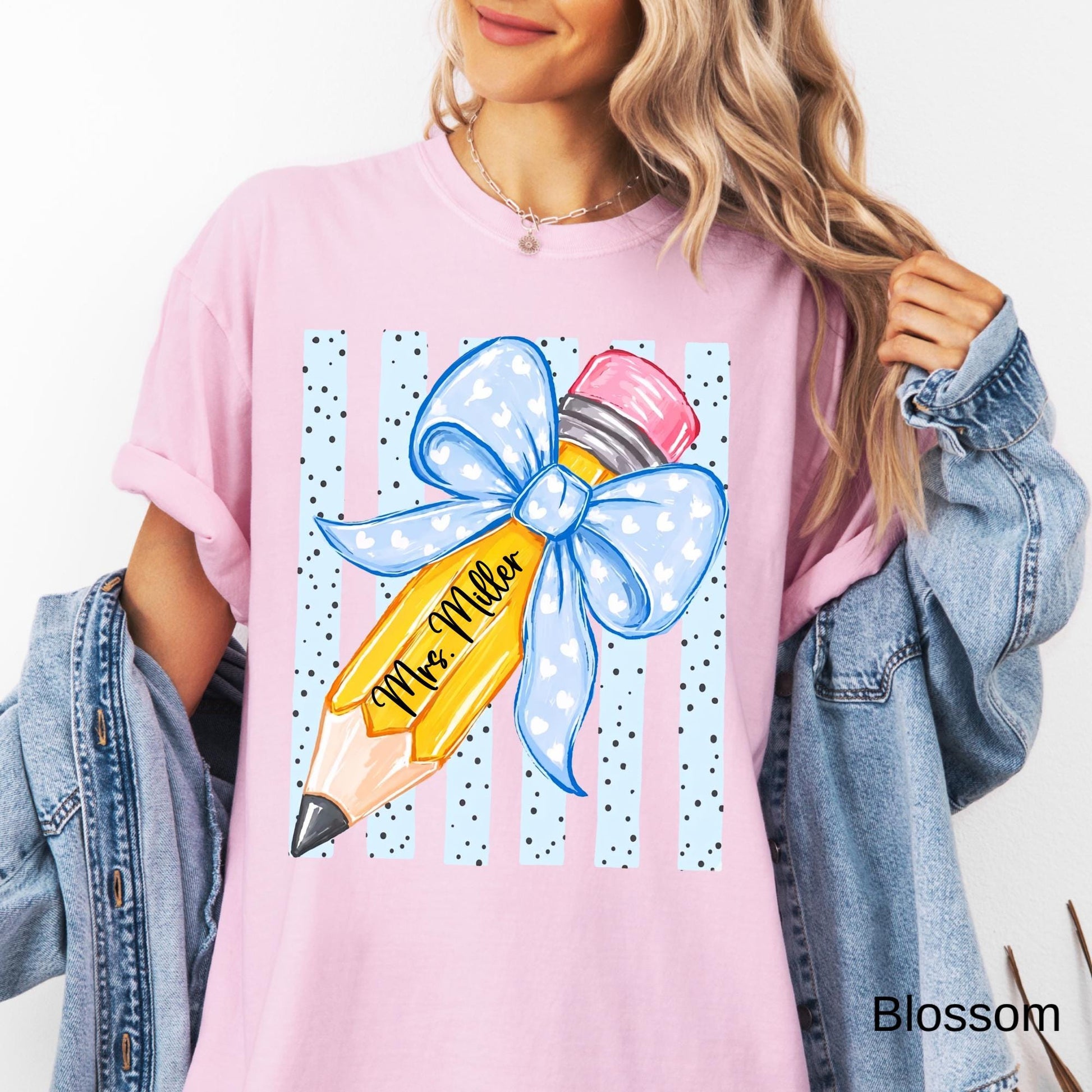 Comfort Colors© Personalized Teacher Shirt, Custom Name Teacher Tee, Floral Coquette Teacher Gift, Back To School Shirt Kindergarten Teacher