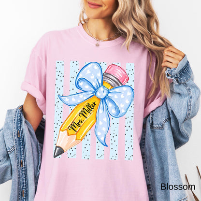 Comfort Colors© Personalized Teacher Shirt, Custom Name Teacher Tee, Floral Coquette Teacher Gift, Back To School Shirt Kindergarten Teacher