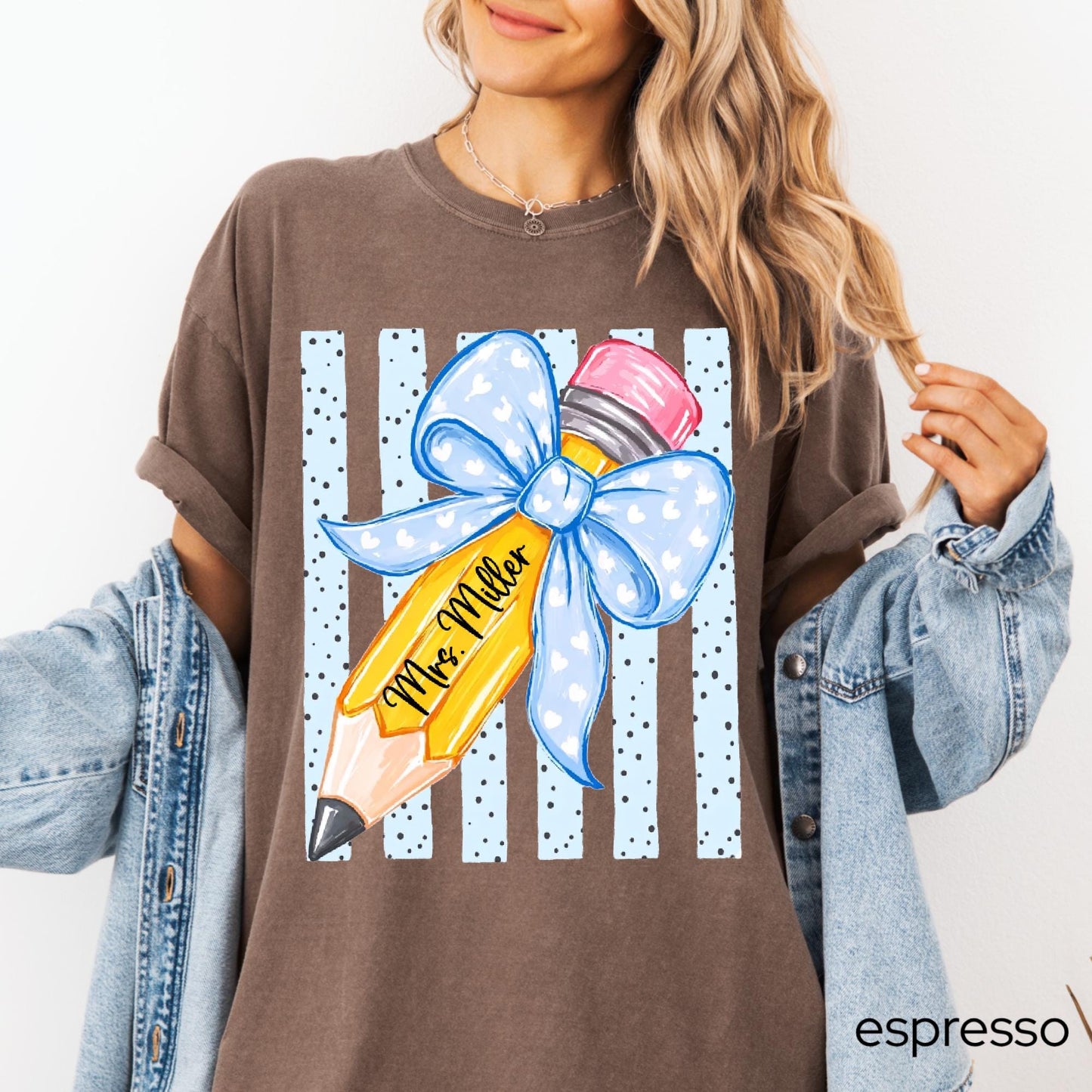 Comfort Colors© Personalized Teacher Shirt, Custom Name Teacher Tee, Floral Coquette Teacher Gift, Back To School Shirt Kindergarten Teacher