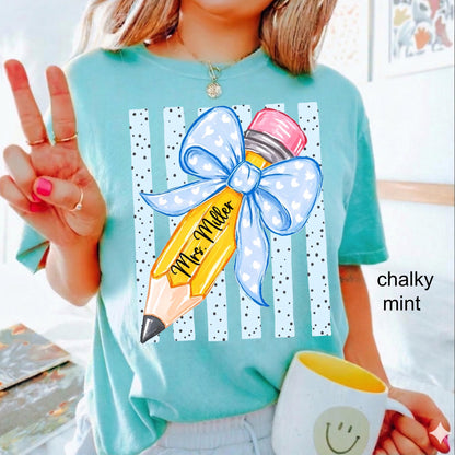 Comfort Colors© Personalized Teacher Shirt, Custom Name Teacher Tee, Floral Coquette Teacher Gift, Back To School Shirt Kindergarten Teacher