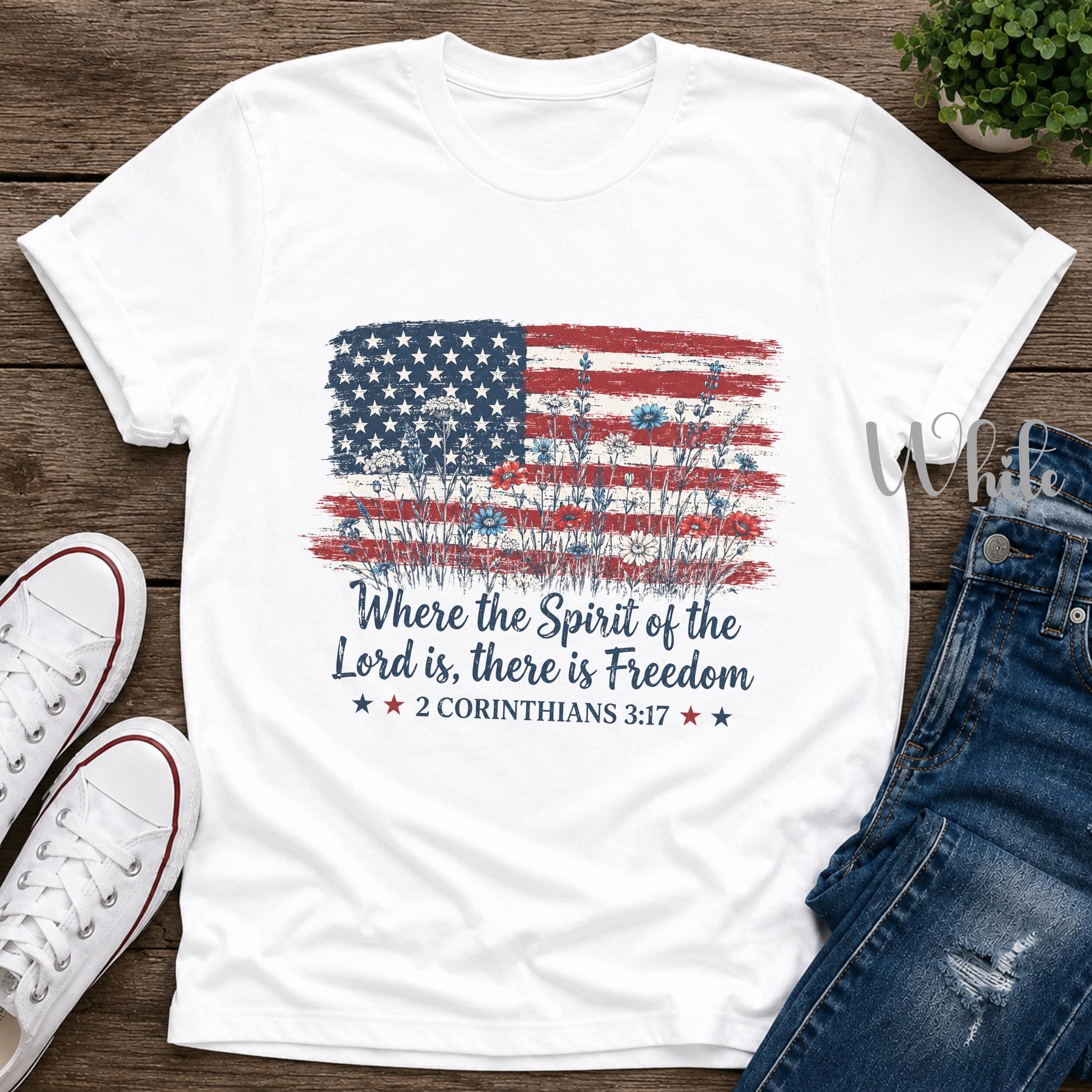 Christian Patriotic Shirt, Vintage USA Flag Bible Verse Tee, Freedom Scripture 4th of July Graphic Shirt