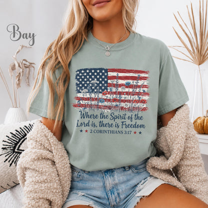 Christian Patriotic Shirt, Vintage USA Flag Bible Verse Tee, Freedom Scripture 4th of July Graphic Shirt