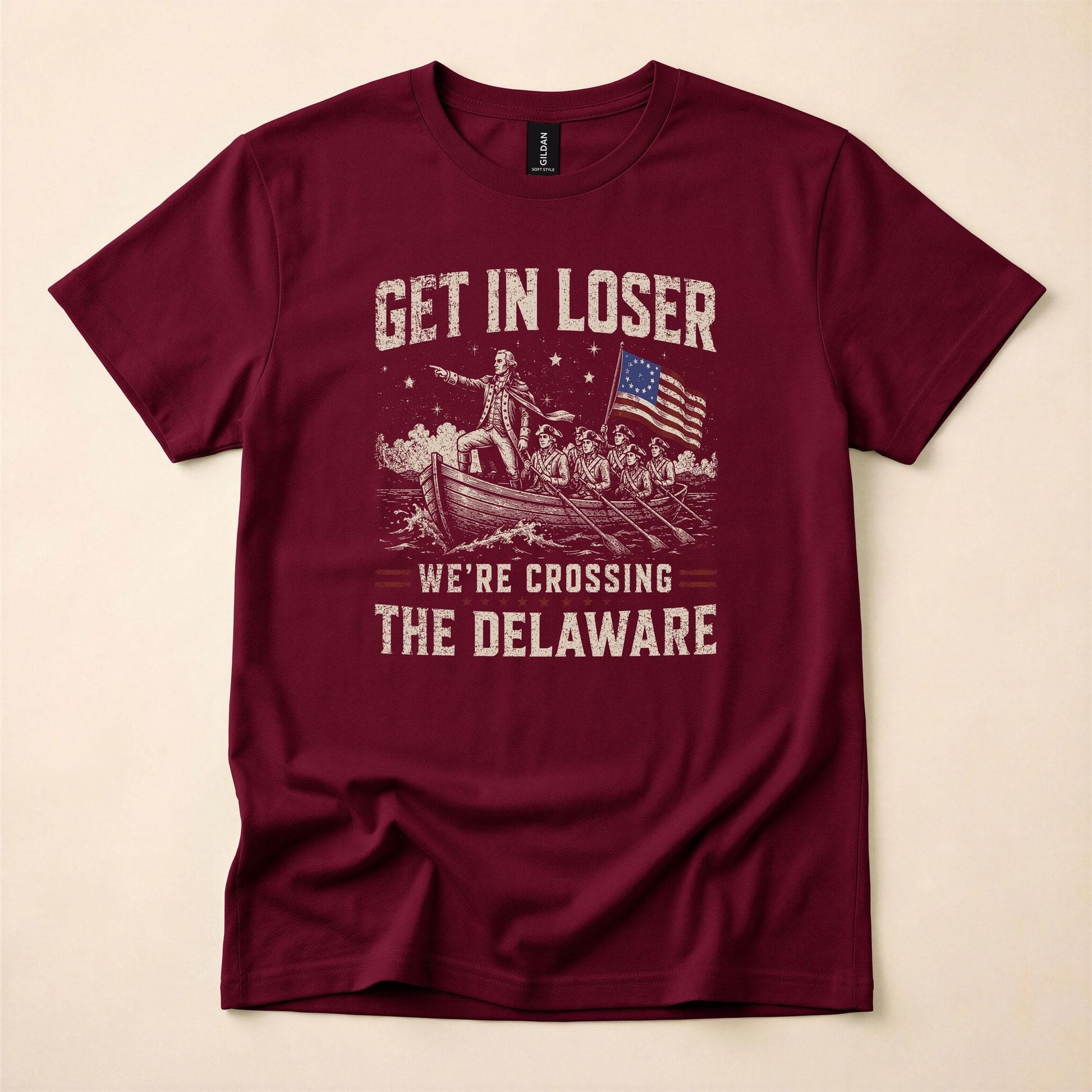 Get In Loser We're Crossing The Delaware Shirt, Funny George Washington Tee, 4th of July 250th Anniversary T-Shirt, Patriotic History Meme