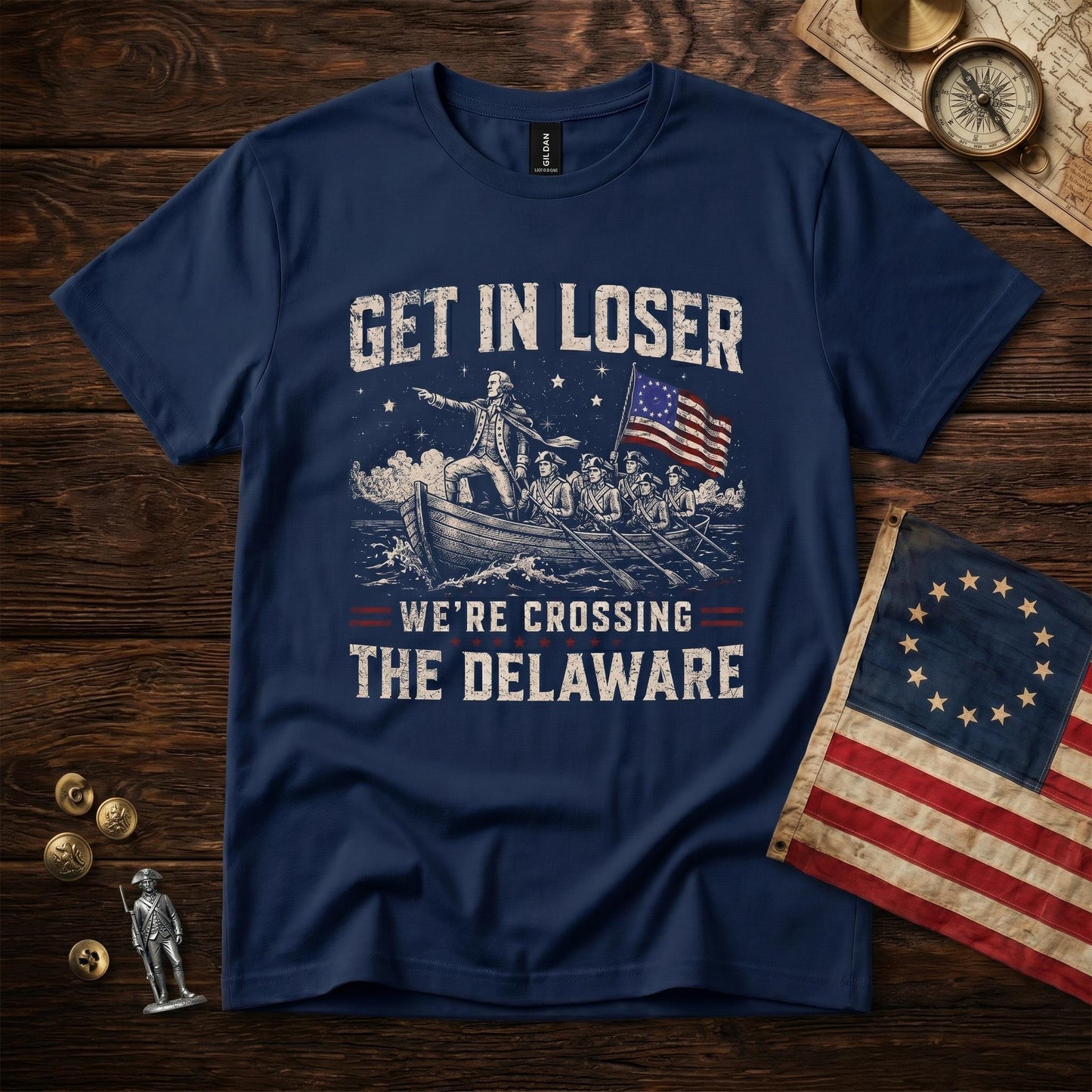 Get In Loser We're Crossing The Delaware Shirt, Funny George Washington Tee, 4th of July 250th Anniversary T-Shirt, Patriotic History Meme