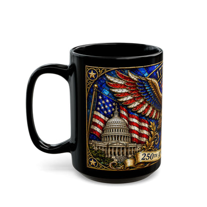 1776-2026 America 250th Anniversary Mug, We The People Patriotic Mug, USA Coffee Cup, Black Dad Gift, Stained Glass Effect 15oz Mug