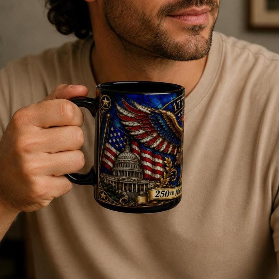 1776-2026 America 250th Anniversary Mug, We The People Patriotic Mug, USA Coffee Cup, Black Dad Gift, Stained Glass Effect 15oz Mug
