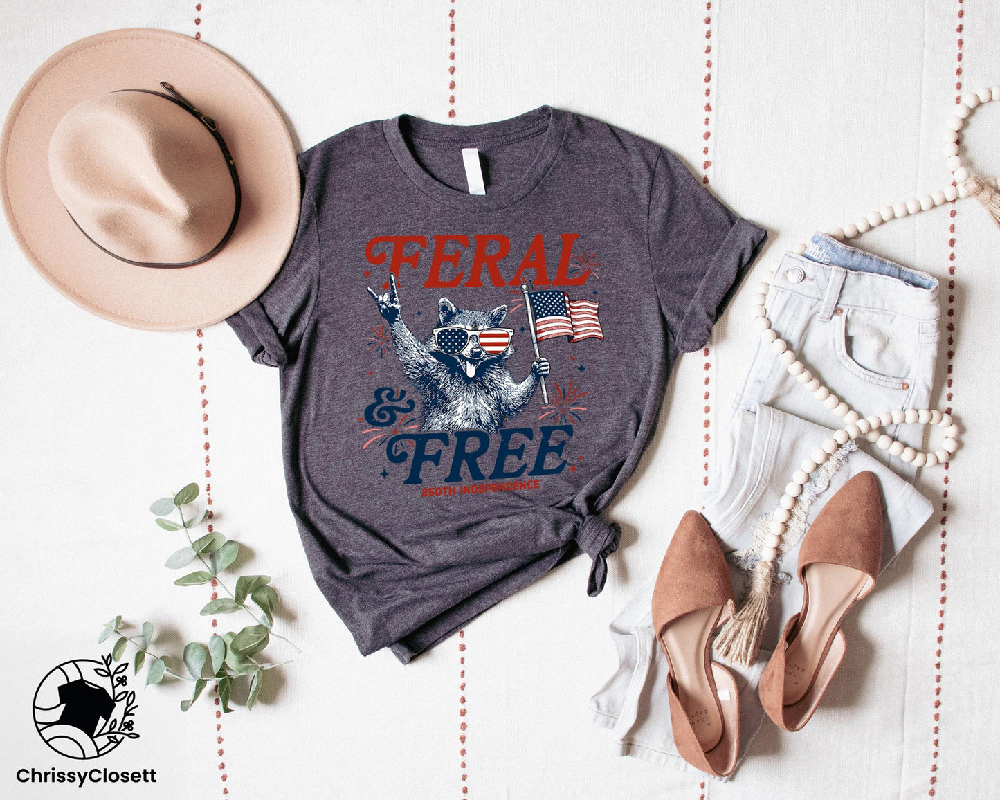 Feral and Free Raccoon T-shirt, 4th of July Independence Day Gift