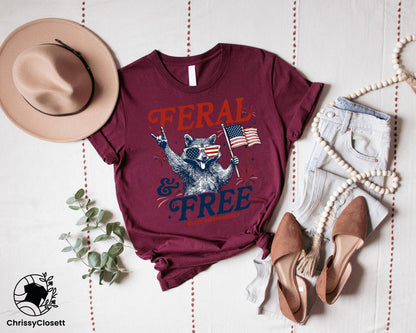 Feral and Free Raccoon T-shirt, 4th of July Independence Day Gift