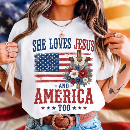 She Loves Jesus And America Too Shirt, Vintage 4th Of July T-shirt, Unisex America Independence Tee, She Loves Jesus Tee, Gift For Her