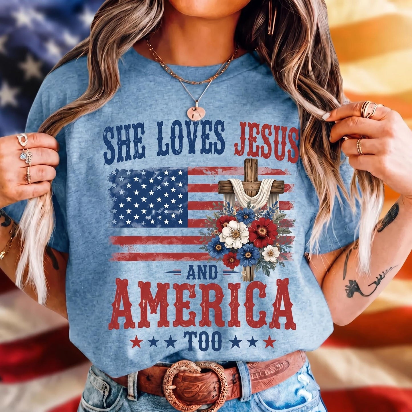 She Loves Jesus And America Too Shirt, Vintage 4th Of July T-shirt, Unisex America Independence Tee, She Loves Jesus Tee, Gift For Her