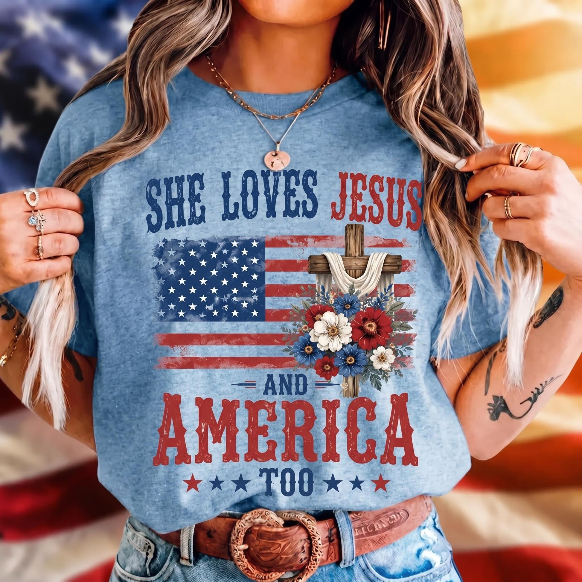 She Loves Jesus And America Too Shirt, Vintage 4th Of July T-shirt, Unisex America Independence Tee, She Loves Jesus Tee, Gift For Her